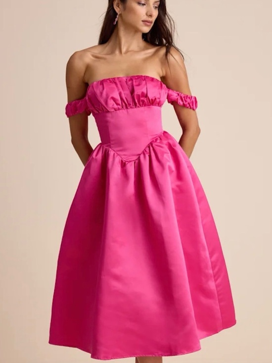 Lulus Dresses & Skirts - Hot Pink Off-Shoulder Midi Party Dress